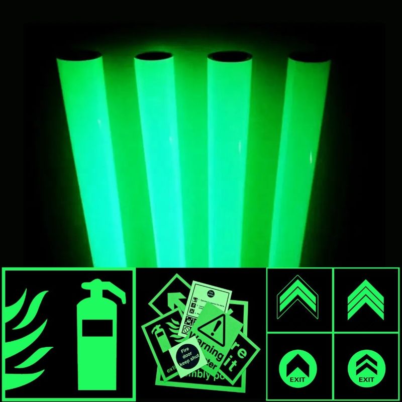 12 Hours Green Waterproof Self Adhesive Photoluminescent Luminous Vinyl Film For Exit Signs