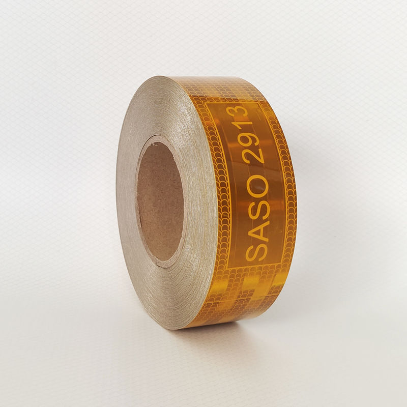 Saudi Arabic Market Custom Pet Metalized 50mm Conspicuous Hi Vis Yellow Saso 2913 Reflective Tape For Vehicles Trucks Safety