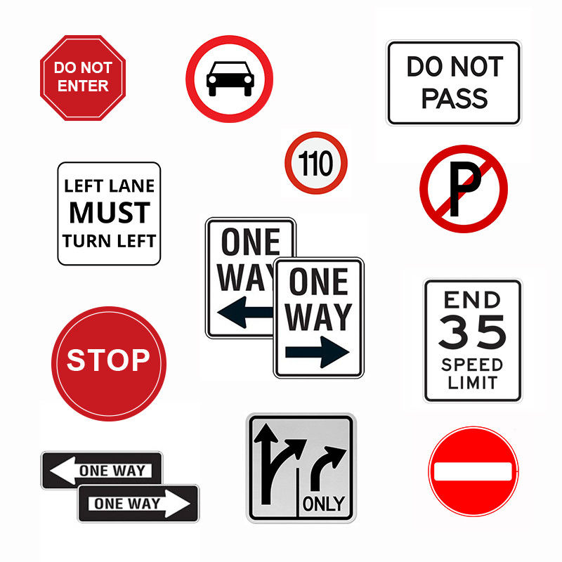 Custom Mandatory Regulatory Road Signs Retro Reflective Traffic Signs White Black Red