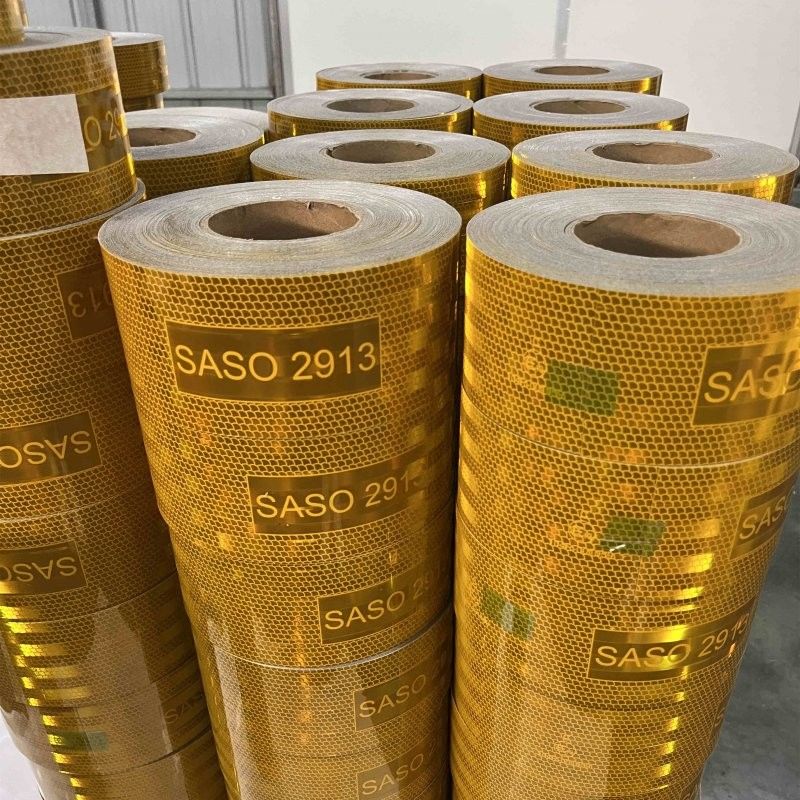 LU SASO 2913 Saudi Arabia Retro Reflective Sticker Conspicuity Tape 5cm 7.5 cm 10 cm Yellow Metallized Acrylic Reflective Tape for Traffic Safety